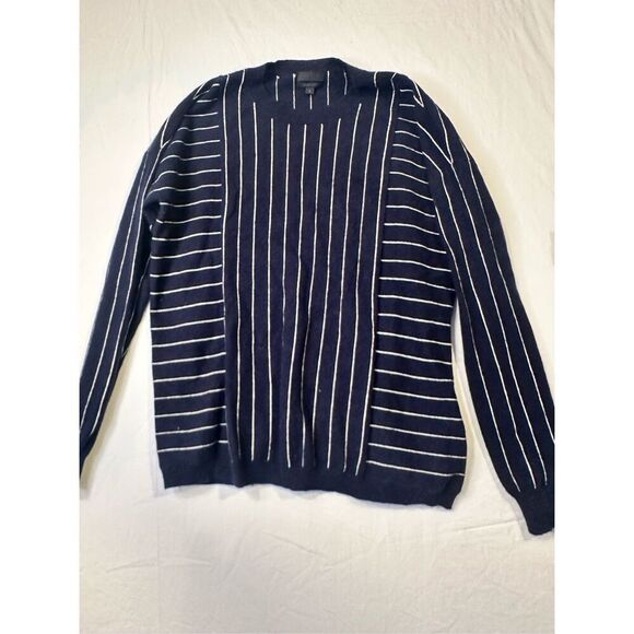 J. Crew navy and white striped crewneck cashmere sweater, size small - Picture 1 of 7
